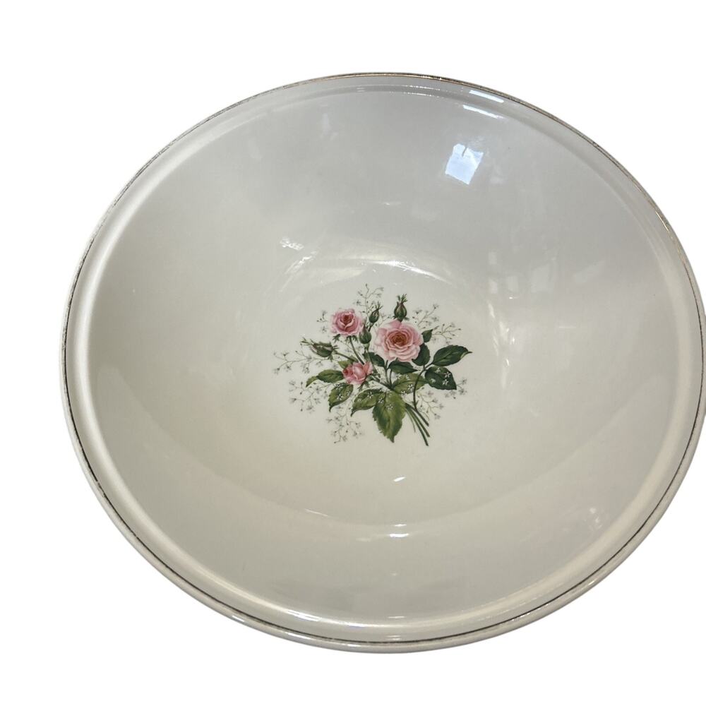 VTG China 10” Serving Bowl ROSE- Pink Rose/Baby's Breath Badock Furniture Giveaw